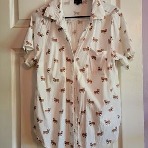 Torrid size 0 white short sleeve button up shirt with Corgi
